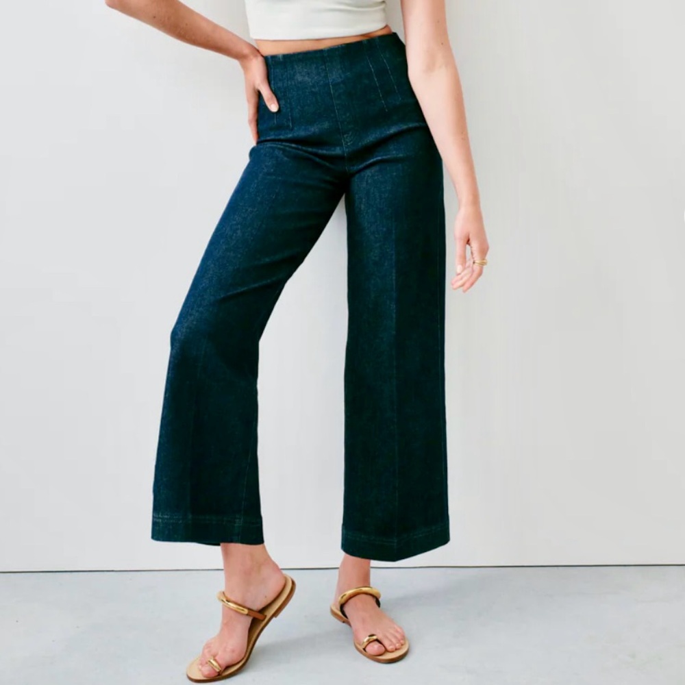 SPANX Dark Blue Wide Leg Cropped Jean